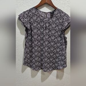 Ann Taylor Black and White Relaxed Blouse with Polo Collar